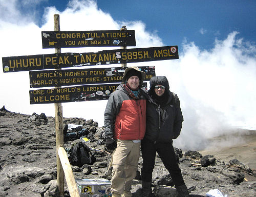 Mark Coker and friend at Kilimanjaro summit